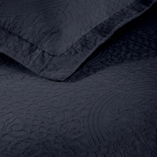 Vista 7 de Superior Fleur De Lis - Juego de colcha de algodón de 3 piezas, decoración de cama para el hogar, colcha decorativa con textura, 2 fundas de Azul