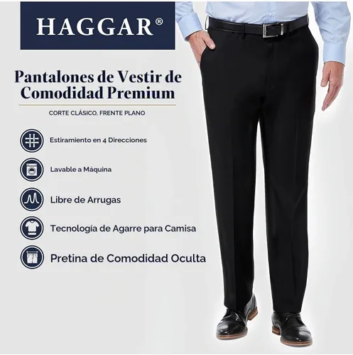 Vista 5 de Haggar Pantalón de vestir de ajuste clásico prémium para hombre Azul