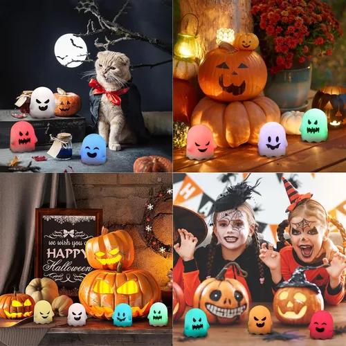 Vista 7 de Wondise Velas parpadeantes sin llama de Halloween con control remoto y temporizador, velas de té que cambian de color, velas LED espeluznantes