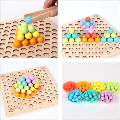 Vista 6 de QZMTOY Juego de cuentas de madera con clavijas, juguetes Montessori de aprendizaje, clasificación de colores, juguetes a juego apilables para niños