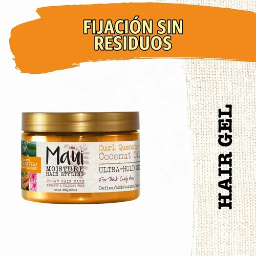 Vista 3 de Maui Moisture - Curl Quench + aceite de coco, gel para el cabello de acción duradera, para pelo rizado, para estilizar pelo rizado, vegano, sin