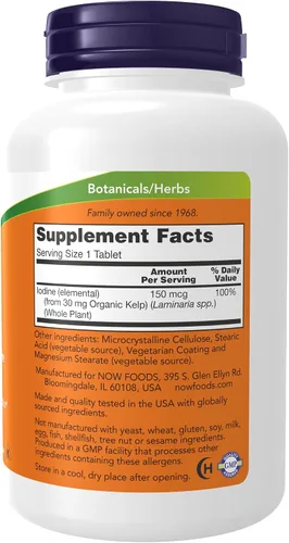 Vista 2 de NOW Suplementos, Alga Marina 150 mcg de Yodo Natural, Tableta Más Fácil de Tragar, Súper Verde, 200 Tabletas (Paquete de 2)