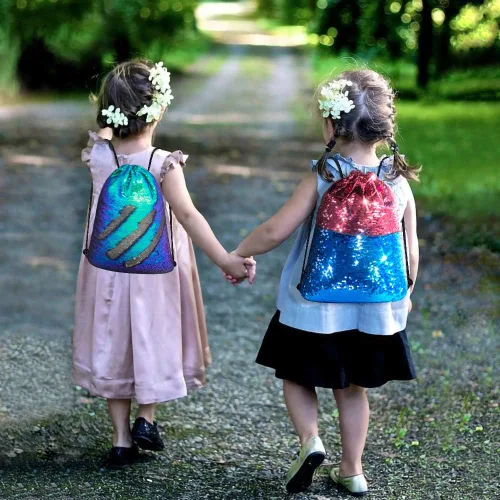 Vista 2 de Mermaid Reversible Sequin Drawstring Backpack Christmas Gift Party Bag Headband Keychain Bracelet for Kids Girls Birthday
