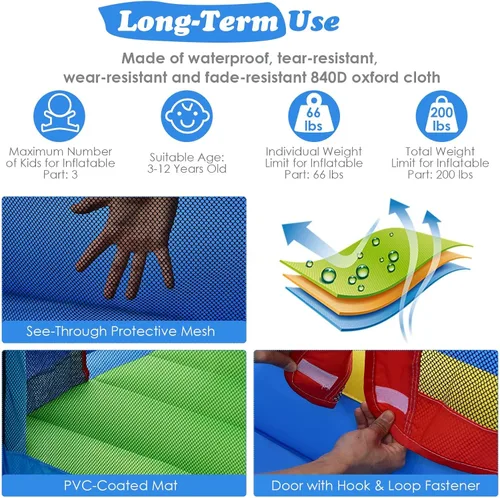 Vista 3 de BOUNTECH Tobogán acuático inflable, casa hinchable para niños de 5 a 12 años, para fiestas en interiores y exteriores, con soplador de 480 W, bolas