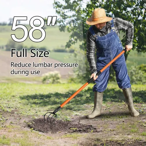 Vista 4 de VNIMTI Cultivador para Jardinería, Cultivador de Jardín de 4 Puntas con Mango de Fibra de Vidrio, 58 Pulgadas