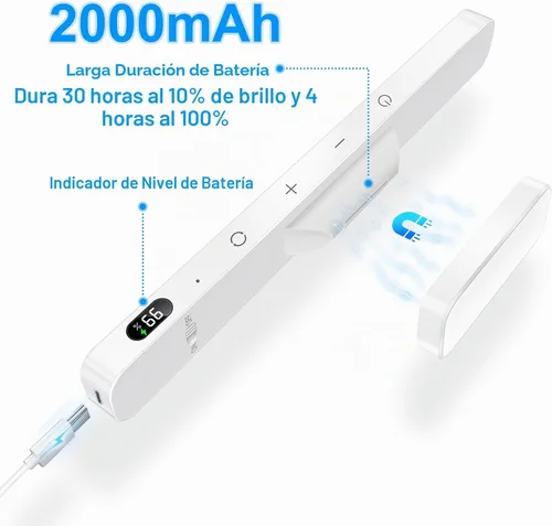 Vista 5 de Ferswe Barra de Luz Recargable de 3W con Control Remoto, Luces de Espejo Ajustables de 3 Colores, Batería de 2000mAh para Maquillaje, Táctil