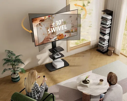 Vista 3 de FITUEYES Soporte de suelo de TV para sala de estar, dormitorio, soportes de TV altos con base de madera resistente para televisores de 32, 39, 40
