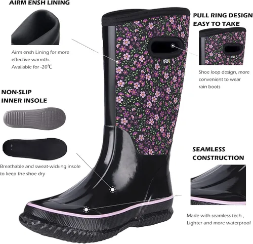 Vista 2 de WTW - Botas de lluvia que llegan a media pantorrilla para mujer, impermeables, aisladas, de neopreno, botas para cacería, botas de jardín, botas