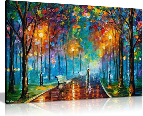 Vista 13 de Pareja bajo un paraguas por Leonid Afremov - Lienzo decorativo para pared (12 x 8 pulgadas)