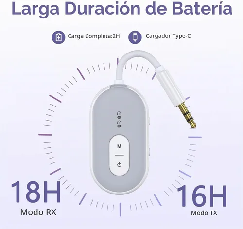 Vista 8 de Adaptador Bluetooth 5.3 para avión, receptor transmisor Bluetooth para 2 dispositivos AirPods o BT, baja latencia, adaptador de audio con conector