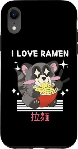 Vista 24 de iPhone 16 I Love Ramen Cute Kawaii Raccoon Eats Ramen Japanese Anime Case