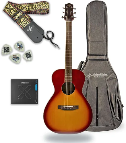 Vista 11 de Antonio Giuliani DN-3 Guitarra acústica de caoba con estuche de transporte y accesorios - Paquete completo de guitarra - Dreadnought