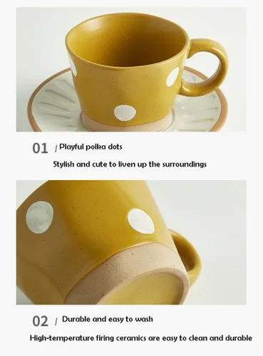 Vista 4 de Taza, taza de escritorio de café, taza de cerámica, taza de café retro, juego de platillos japoneses para el hogar, taza de desayuno de cerámica