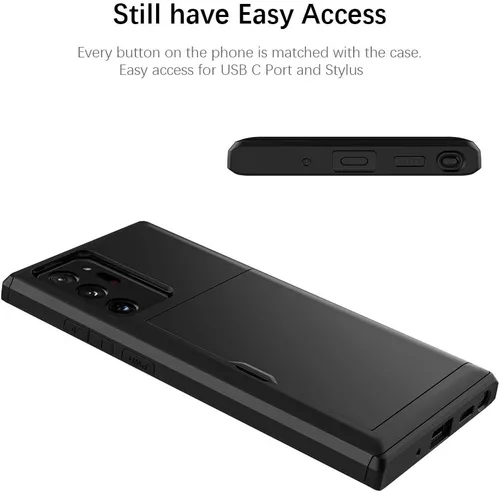 Vista 5 de Jiunai - Funda para Samsung Galaxy Note 20 Ultra, tarjetero y cartera, color negro Hybrid Dual Layer Protective Drop Protection Anti Scratch Cell