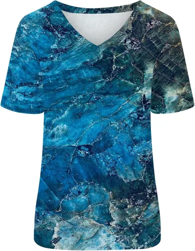 Vista 4 de Camiseta de manga corta con cuello en V y estampado floral retro para mujer, estilo casual y elegante