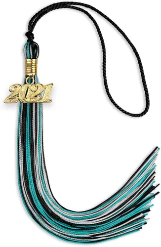Vista 14 de Endea Graduation Borla mixta de triple color con gota de fecha dorada (negro/dorado/blanco, 2021)