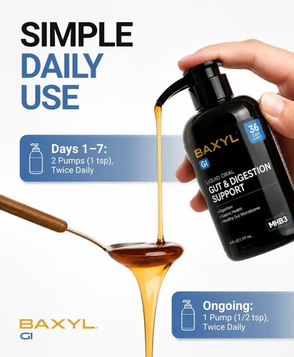 Vista 7 de BAXYL GI Liquid, 6 onzas líquidas, suplemento de digestión patentado con hialuronano MHB3, Amaferm y extracto de melena de león para ERGE, SII