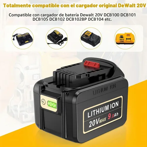 Vista 4 de PENGJBATTER Batería de litio de alta capacidad de 20 V 9000 mAh compatible con DeWalt 20 V Max batería DCB206 DCB205 DCB207, compatible con cargador
