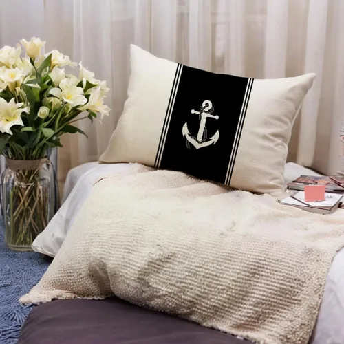 Vista 7 de 7COLORROOM Paquete de 2 fundas de almohada de vela náutica, patrón de ancla/brújula, rectangular, funda de cojín de cintura para decoración del Negro