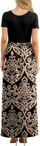 Vista 6 de GRECERELLE Vestidos largos de manga corta para mujer, vestidos largos casuales con bolsillos