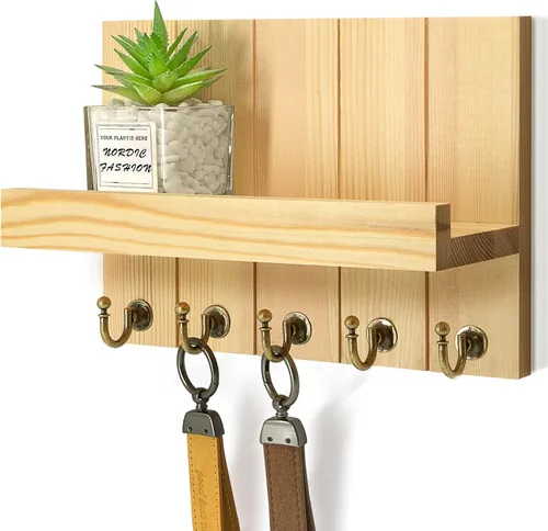 Vista 29 de Rebee Vision Soporte de Pared para Llaves de Madera de Acacia – Soporte para Llaves Estilo Granja para Pared y Organizador de Correo con Estante