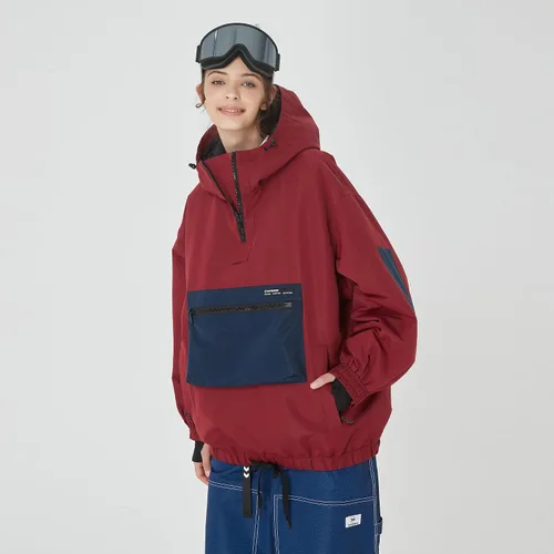 Vista 6 de SNOWVERB Chaqueta de snowboard impermeable holgada con aislamiento y bolsillos tipo cargo con capucha y a prueba de viento para hombres y mujeres