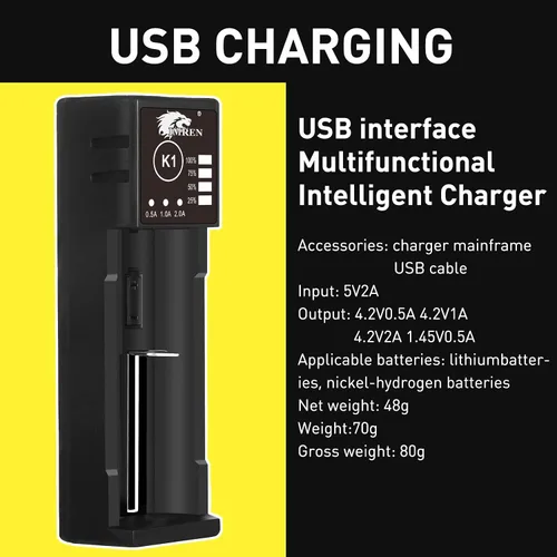 Vista 3 de Cargador de batería 18650, cargador de batería 21700 para batería recargable de iones de litio de 3.7 V 18650 26650 21700 18500 18350 14500