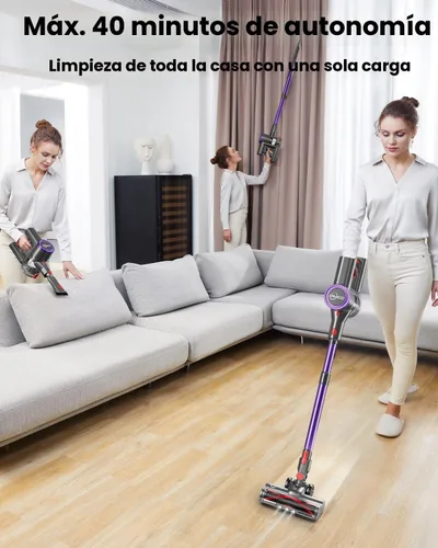 Vista 3 de Aspiradora inalámbrica, aspiradora de 25 kPA para el hogar, aspiradora de palo con cepillo antienredos, tiempo de funcionamiento de 40 minutos