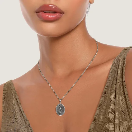 Vista 125 de EUDORA Collar de plata de ley 925 con moneda Hécate, Athena, Perséfono, Nyx, diosa de la luna triple, diosa celta, rueda de Hécate, llave, regalo