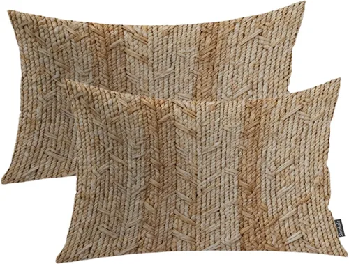 Vista 21 de Shrahala Juego de 2 fundas de almohada decorativas de granja rústica, paquete de 2, fundas de almohada de estilo rústico con textura de cesta tejida