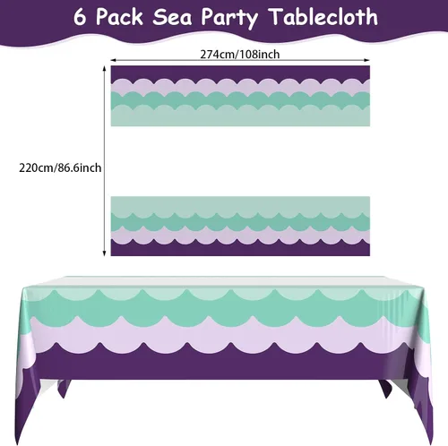 Vista 2 de Irenare 6 manteles con temática de olas del océano de 87 x 108 pulgadas, color azul, rectangular, de plástico, con estampado de agua, mantel