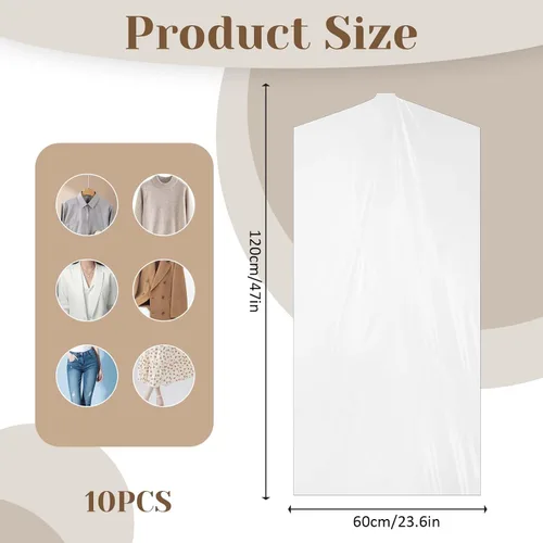 Vista 2 de 10 bolsas de ropa de 23.6 x 47.2 in, bolsas de plástico para ropa, bolsas de plástico transparente para colgar ropa, fundas para ropa