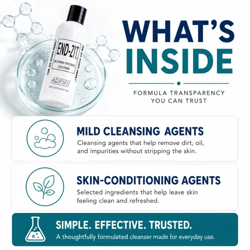 Vista 4 de End-zit Limpiador de control de imperfecciones para piel propensa al acné, limpiador facial diario sin aceite, lavado facial suave, fórmula sin