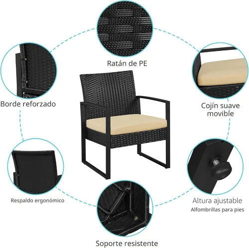 Vista 5 de YAHEETECH - muebles de patio conjuntos para interior o al aire libre. de mimbre moderno, juego de mesa auxiliar bistró, 3 piezas Negro/Caqui