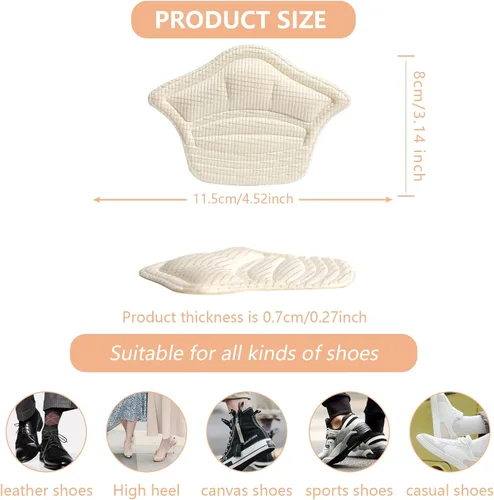 Vista 2 de 4 pares de protectores de zapatos, inserciones de cojín de talón trasero, zapatos sueltos demasiado grandes, protectores adhesivos reutilizables que