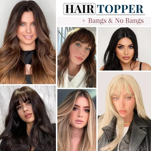 Vista 9 de Benehair Peluca de cabello con clip con flequillo, peluca secreta de cabello 100% humano, postizo superior con flecos, peluca de repuesto