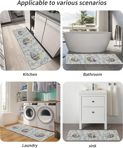 Vista 6 de Tapete de baño con diseño de flores y azulejos de calabazas para bañera, antideslizante, de secado rápido y absorbente, de tierra de diatomeas
