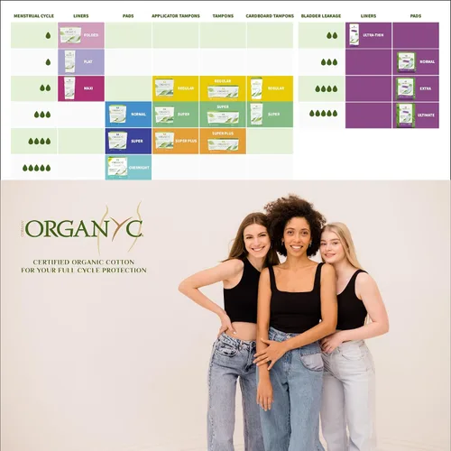 Vista 5 de Organyc - Compresas femeninas de algodón orgánico certificado 100% por dentro y por fuera, 40 unidades, flujo abundante, nuevo empaque de mayor