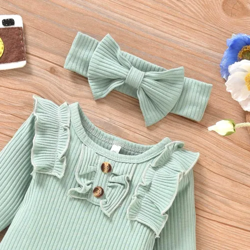 Vista 4 de Aalizzwell Conjunto de mameluco acanalado para bebés y niñas prematuros, para otoño e invierno