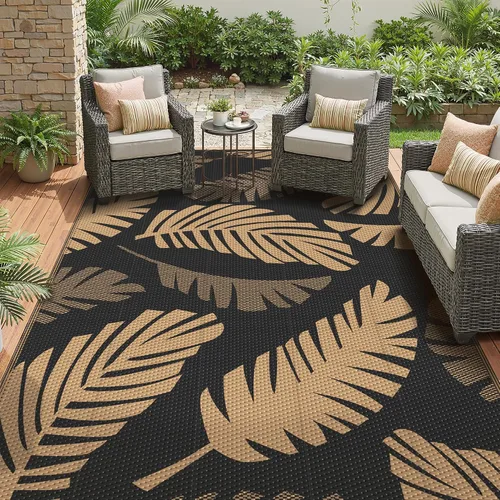 Vista 15 de GENIMO - Alfombra para exteriores de 6 x 9 pies, para patio, espacios amplios, reversible, de pajillas de plástico, alfombra impermeable para Azul