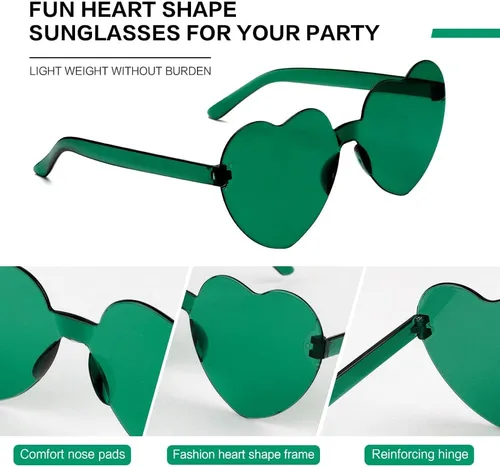 Vista 122 de Lentes de sol con forma de corazón, 2 pares de lentes de sol en forma de corazón, gafas de sol rave para mujeres, regalos de fiesta