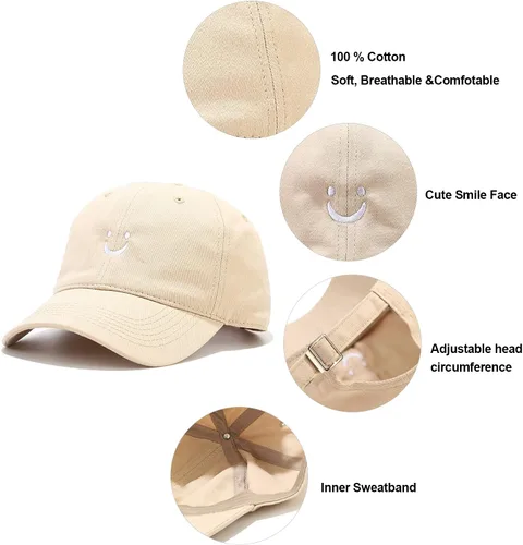 Vista 7 de Umeepar Gorra de béisbol con cara sonriente para mujeres y hombres, ajustable, de perfil bajo, de algodón, sin estructura, para papá