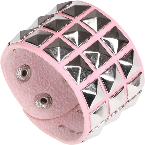 Vista 6 de TURTLEDOVE Pulsera de cuero punk, pulsera ancha de cuero de roca con tachuelas de metal para fiesta