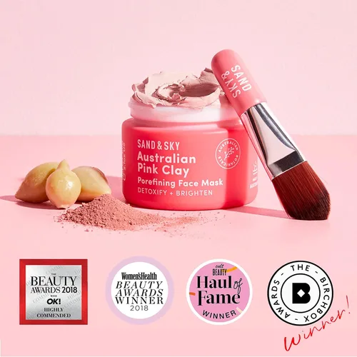 Vista 2 de Sand & Sky mascarilla facial de arcilla rosa australiana desintoxicante con vitamina C y antioxidantes - mascarilla de arcilla para aclarar poros