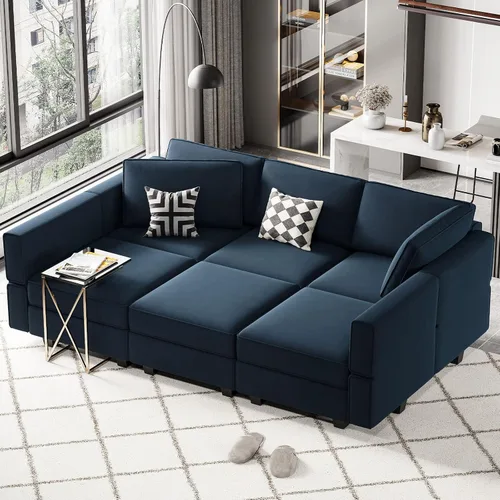 Vista 13 de Belffin Sofá Seccional Modular de Terciopelo con Chaise Lounge Sofá Cama Seccional con Chaise de Almacenamiento Sofás Cama Sofá para Sala de Estar