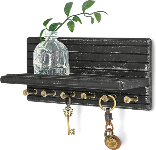Vista 31 de Rebee Vision Soporte de pared de madera de acacia para decoración del hogar, mini llavero de 7 pulgadas para pared con 4 ganchos resistentes