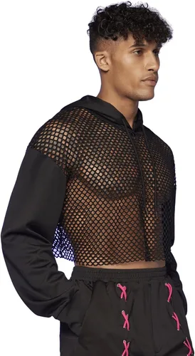 Vista 5 de Floerns Sudadera corta con capucha y cordón para hombre, manga larga, hombros caídos, con cordón