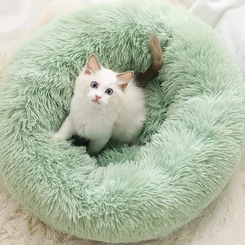 Vista 13 de Camas para gatos de interior – Cama para gatos lavable de 20/24 pulgadas, camas para perros pequeños y medianos, antiansiedad, cama redonda de felpa