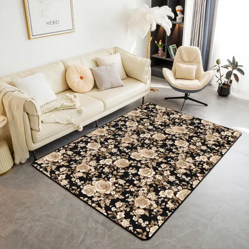 Vista 14 de jejeloiu Groovy Flower Area Rug 3x5 Retro Floral Boho Living Room Rugs for Bedroom 70S Hippie Groovy Flowers Bohemian Decor Carpet Psychedelic Beige