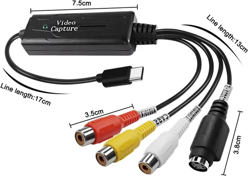 Vista 3 de XMSJSIY Convertidor RCA AV a USB C - 1 canal AV NTSC PAL Video S Video/Compuesto a USB Convertidor para teléfono móvil/PC